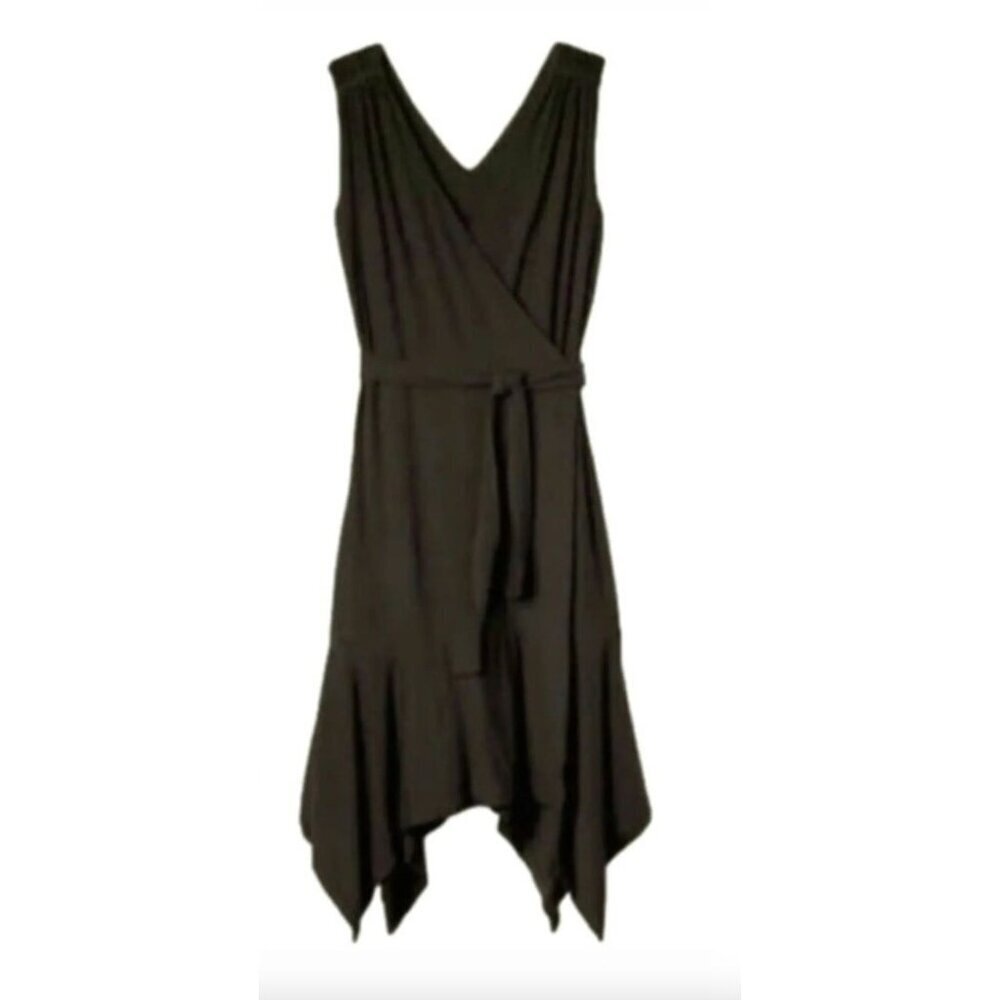 Athleta Windward Wrap Dress Handkerchief Hem Modal Jersey Black S Travel